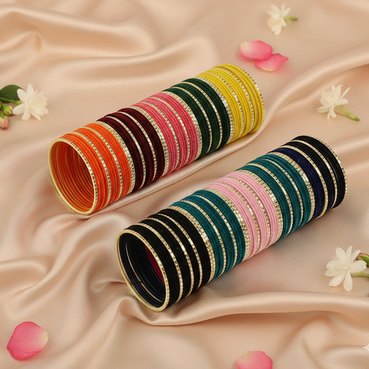 Trendy Color Multi Velvet Metal Bangle Set for – Pack of 160