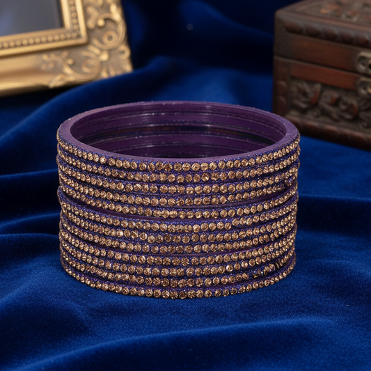Blue Glass Zircon Studded Glossy Bangle Set for Women & Girls | Pack of 12