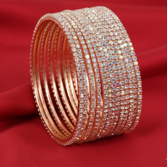 Rose Gold Zircon Studded Sleek Glossy Bangles Set of 12