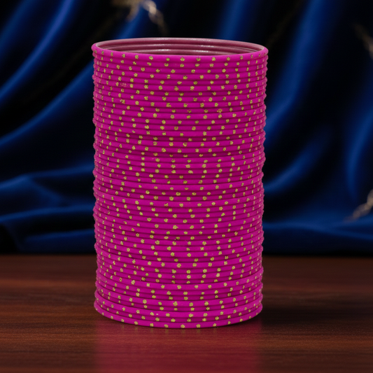 Magenta Polka Dot Metal Bangles for Traditional Wear (Set of 48)
