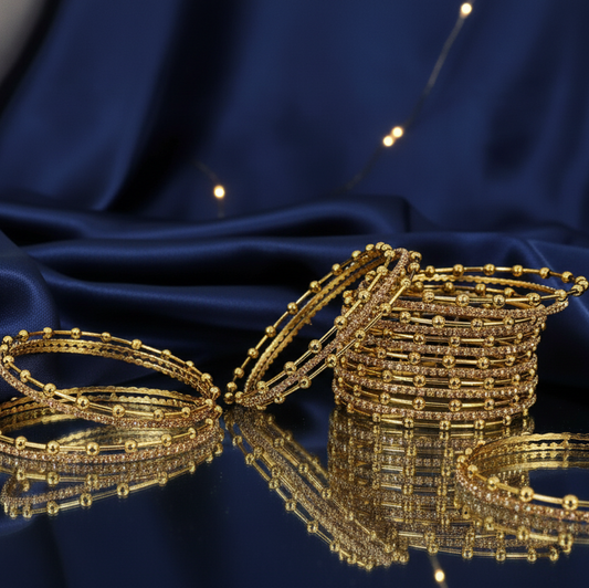 Premium Gold & Silver Plated Metal Bangles Set for Women & Girls | Diamond Stone & Ball-Studded -Pack of 26