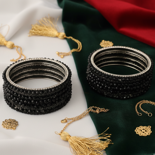 Elegant Black Metal Kada Bangle Set – Set of 6 Stylish Bangles