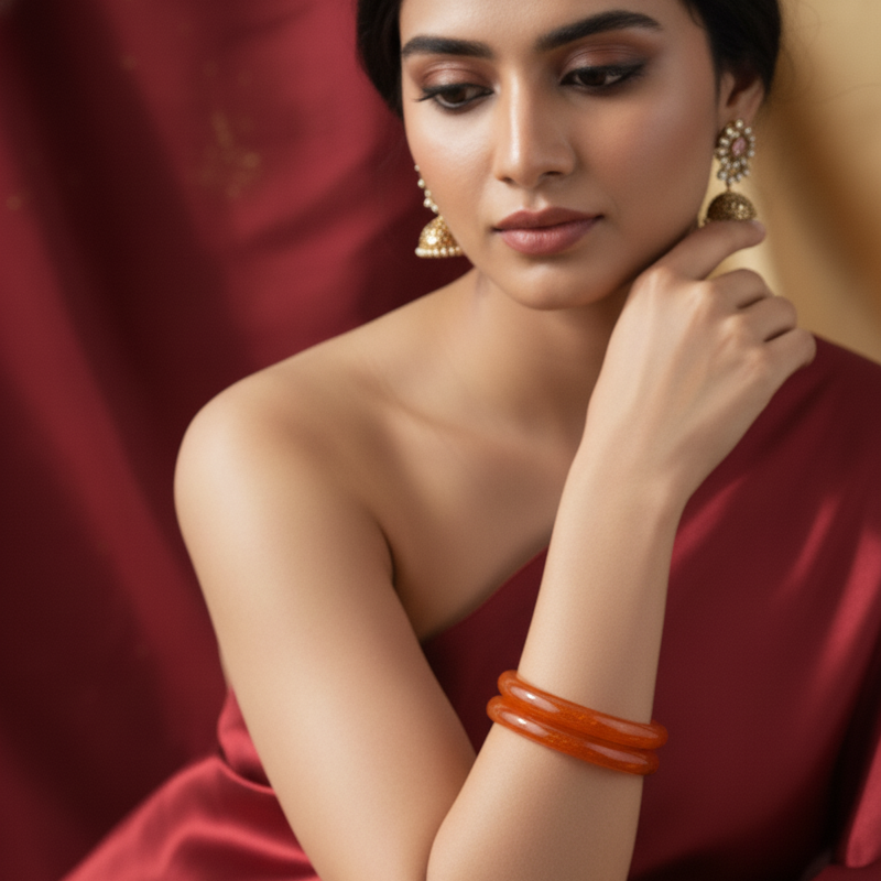 Belgium Glass Kada - Orange Color (Pack of 2)