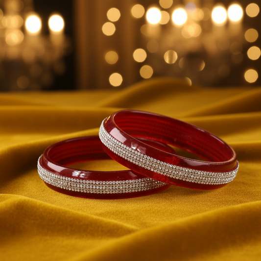 Sparkling Red Acrylic Bangles with Aurora Borealis Crystal Work- Pack of 2