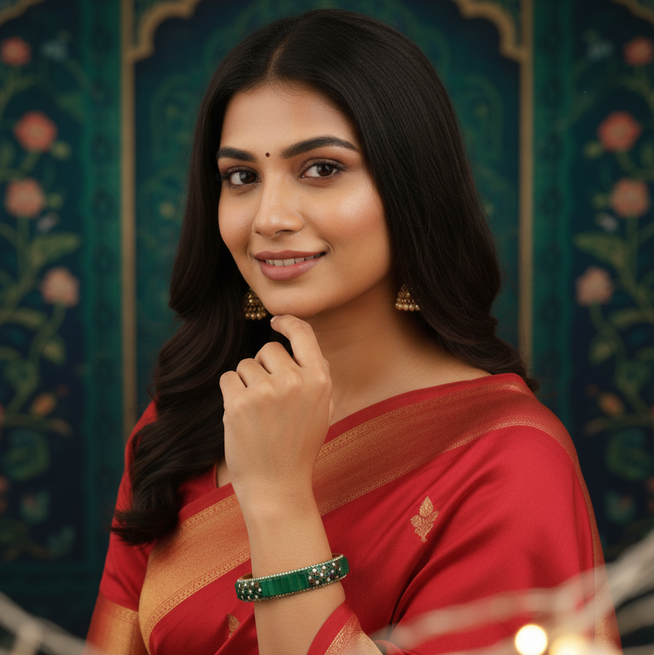 Luxury Look: The Green Metal Flower Set – 2 Designer Kadas