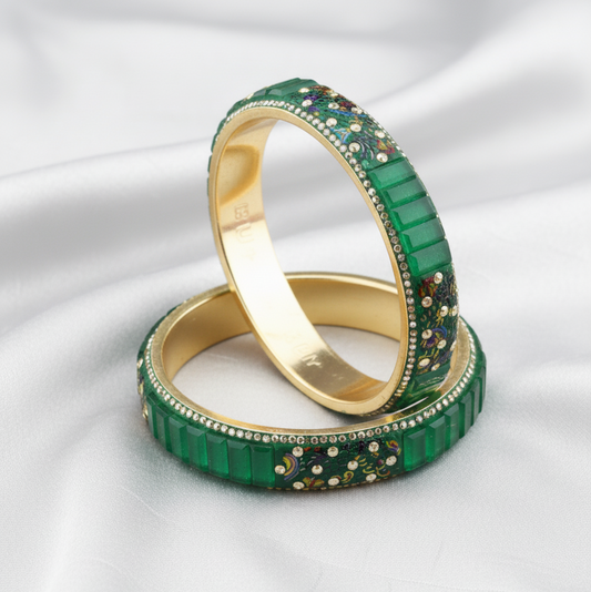 Luxury Look: The Green Metal Flower Set – 2 Designer Kadas