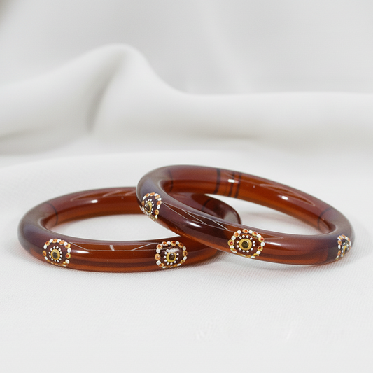 Belgium Kada Glass Bangles | Brown Color with Floral Design | Traditional Stylish Pack of 2