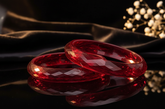Red Acrylic Kada Set | Diamond-Cut Glossy Pattern Bangles for Women & Girls | Pack of 2