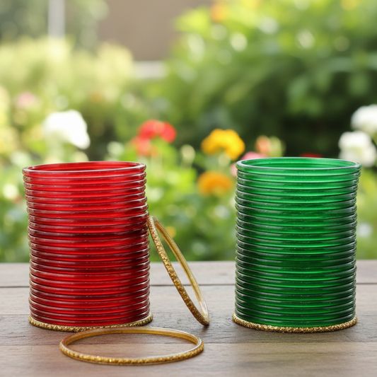 Classic Glass Bangles Set – 104 Pieces | Red & Green Elegance