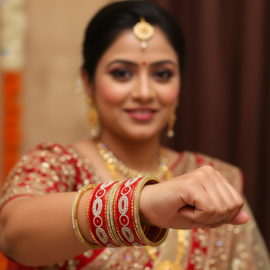 ✨ Elegant Red Lac Zircon Diamond Stone Bangles – Pack of 10