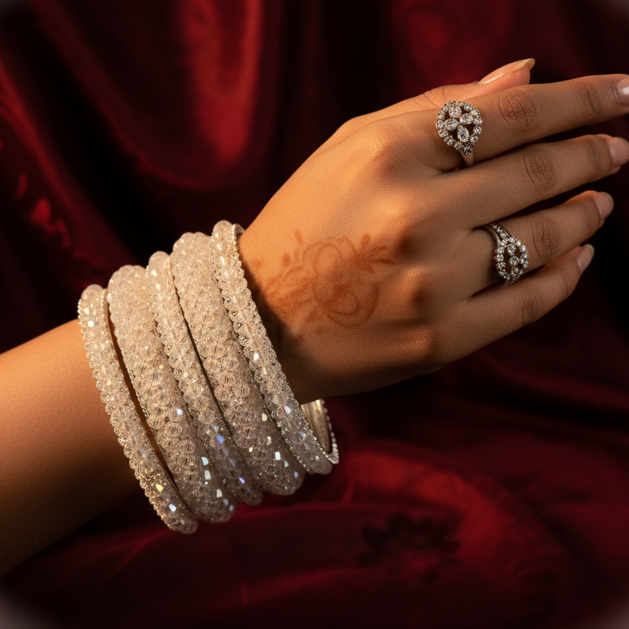 Elegant Silver Metal Kada Bangle Set – Set of 6 Stylish Bangles