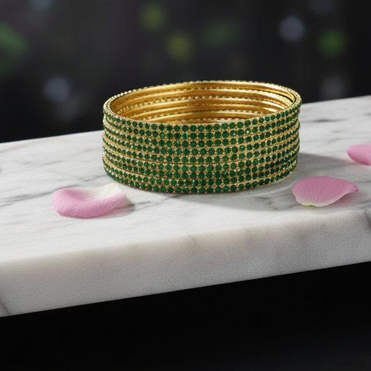 Green Zircon Bangles for Women | Elegant Daily Wear & Party Jewelry Set-12