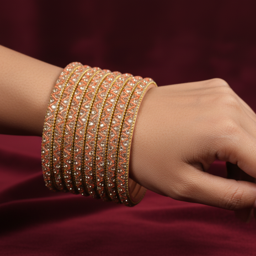Regal Peach & Gold Shimmer Bangle Set