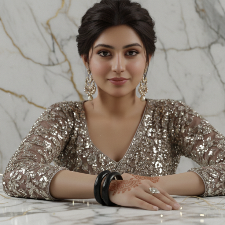 Black Crystal and Glossy Glass Kada Bangles - Set of 2