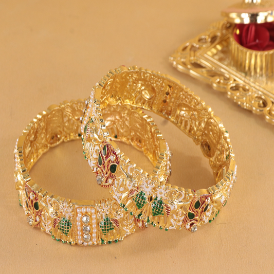 Royal Gold Plated Kada Bangles Set of 2 – Enamel Work & Motifs