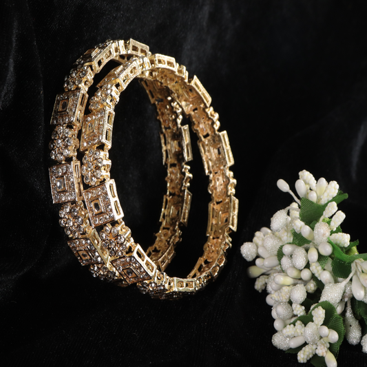 Gold Plated Stone-Studded Bangles with Square Motifs – Set of 2