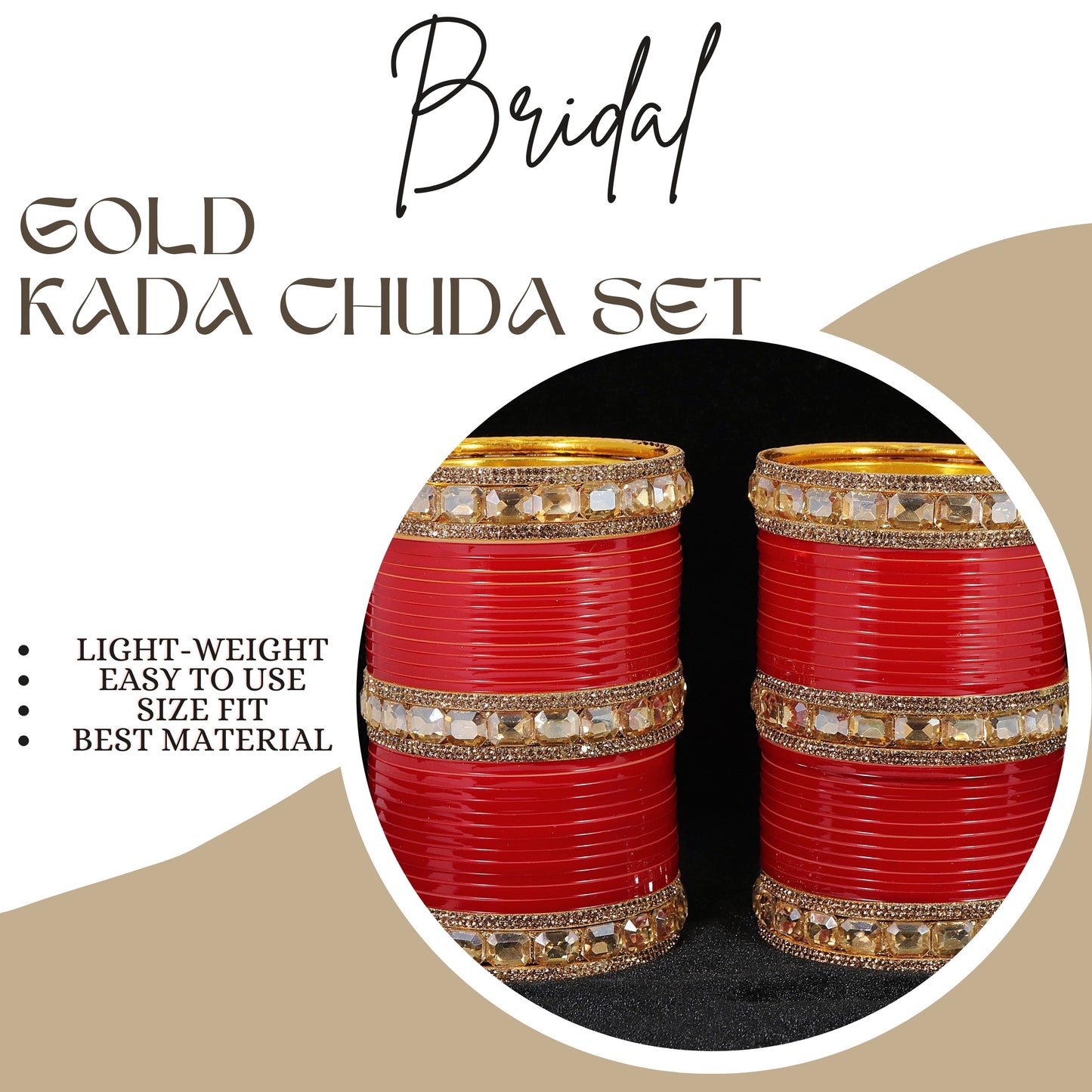 Red Acrylic Bridal Chuda – With Golden Diamond-Cut Stone Kada