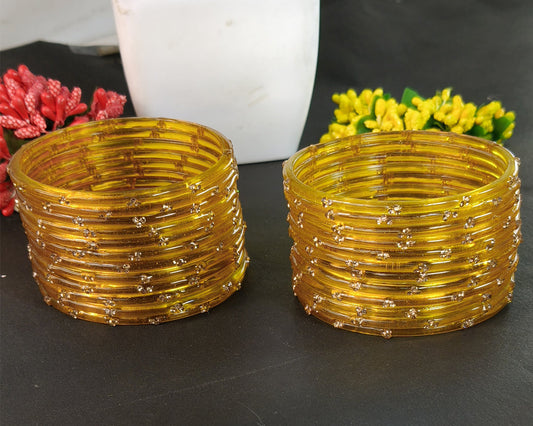Traditional Golden Stone Gold Bangles Set Glossy Finish with Golden Stone Work | Wear (Pack of 24)