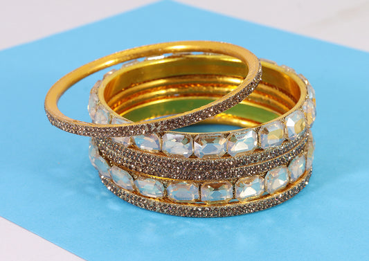 Golden Stone Bangles – Crystal-Cut Metal Set set of 2