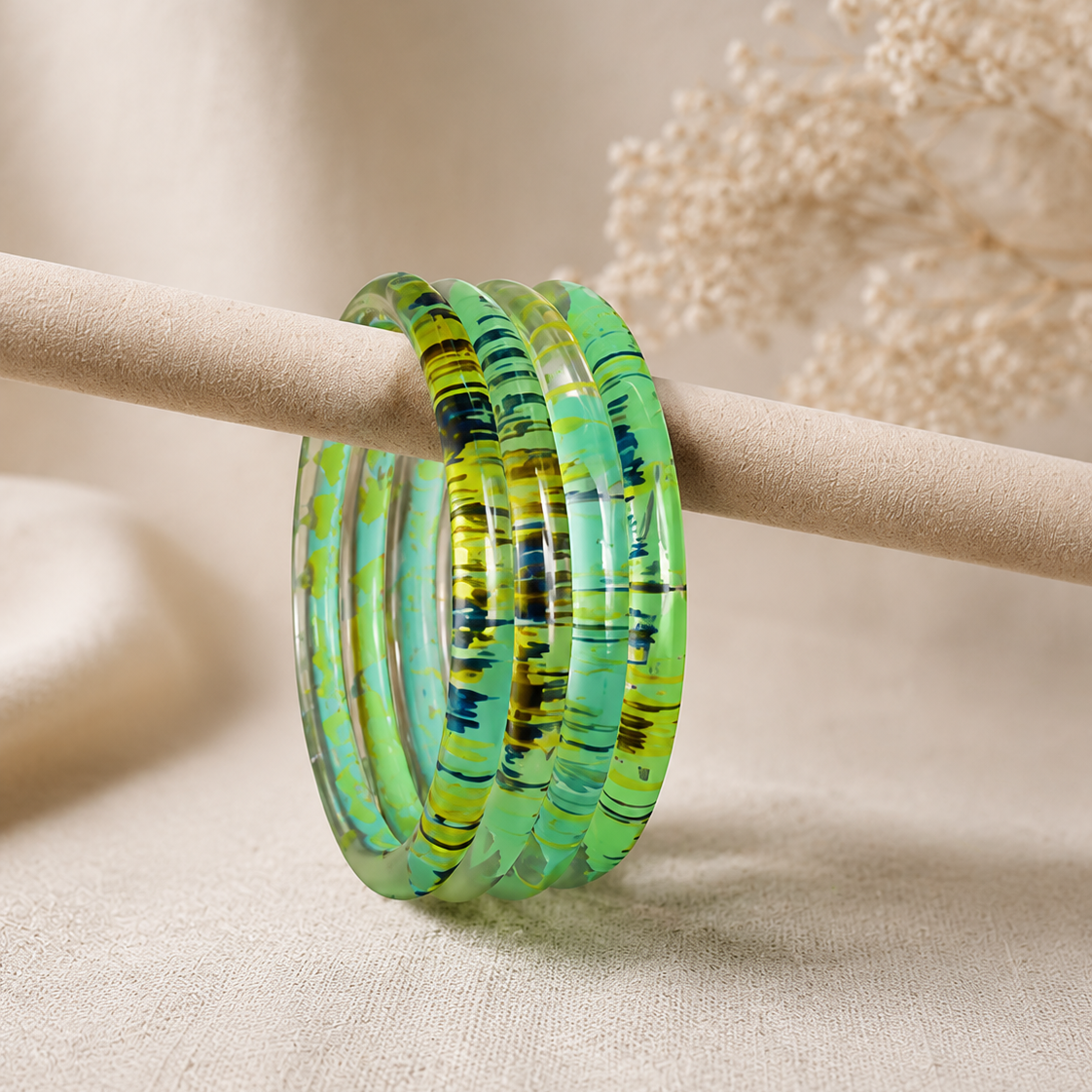 Trendy Glossy Glass Bangle Set For Women - Set Of 4