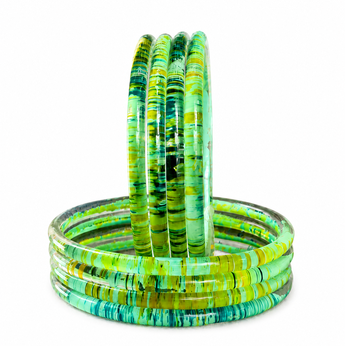 Glossy 3D Glass Bangle Set For Women - Set Of 8