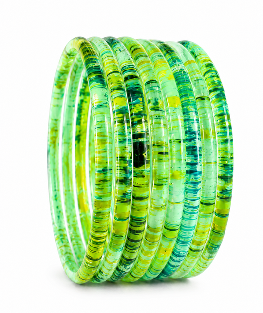 Glossy 3D Glass Bangle Set For Women - Set Of 8
