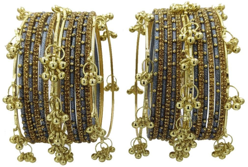 Traditional Grey Silk Thread Kashmiri Goti Metal Kangan for-Set of 32