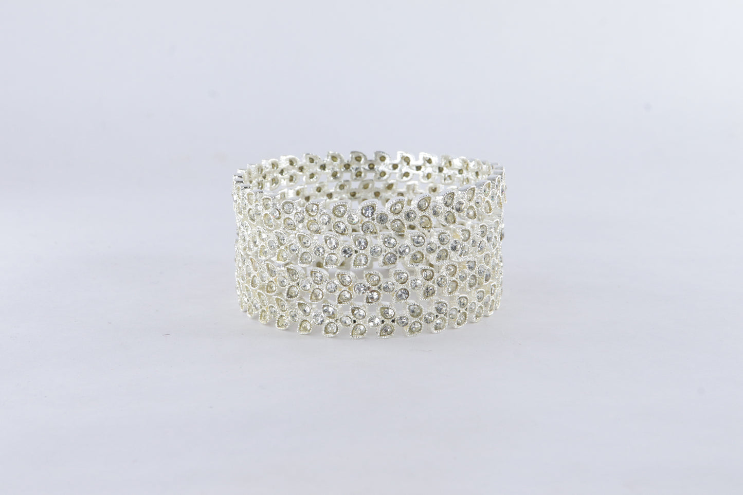 Designer Silver Kada with Floral Stone Pattern – Set of 4