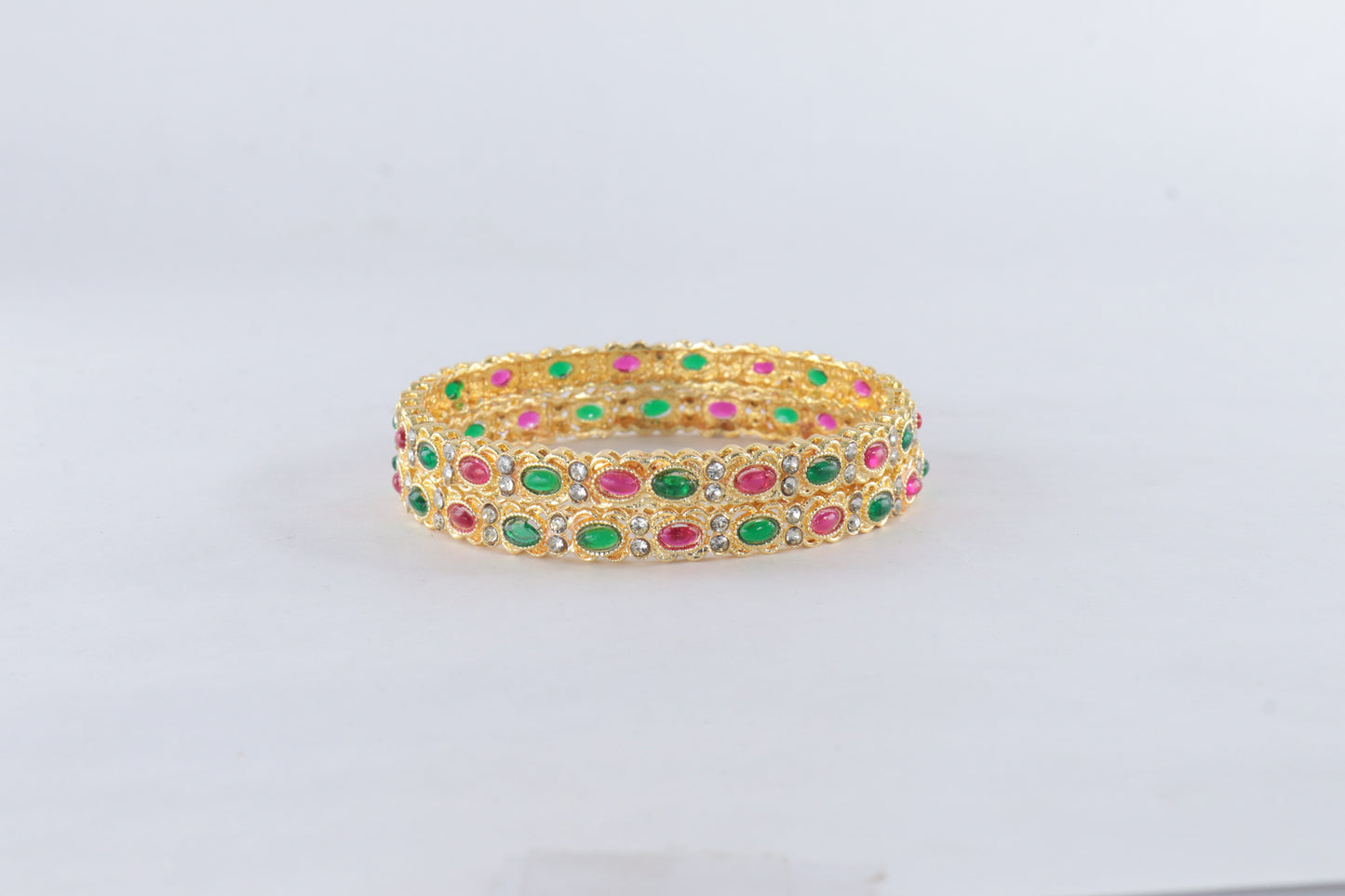 Gold Plated Red & Green Stone Bangles – Set of 2