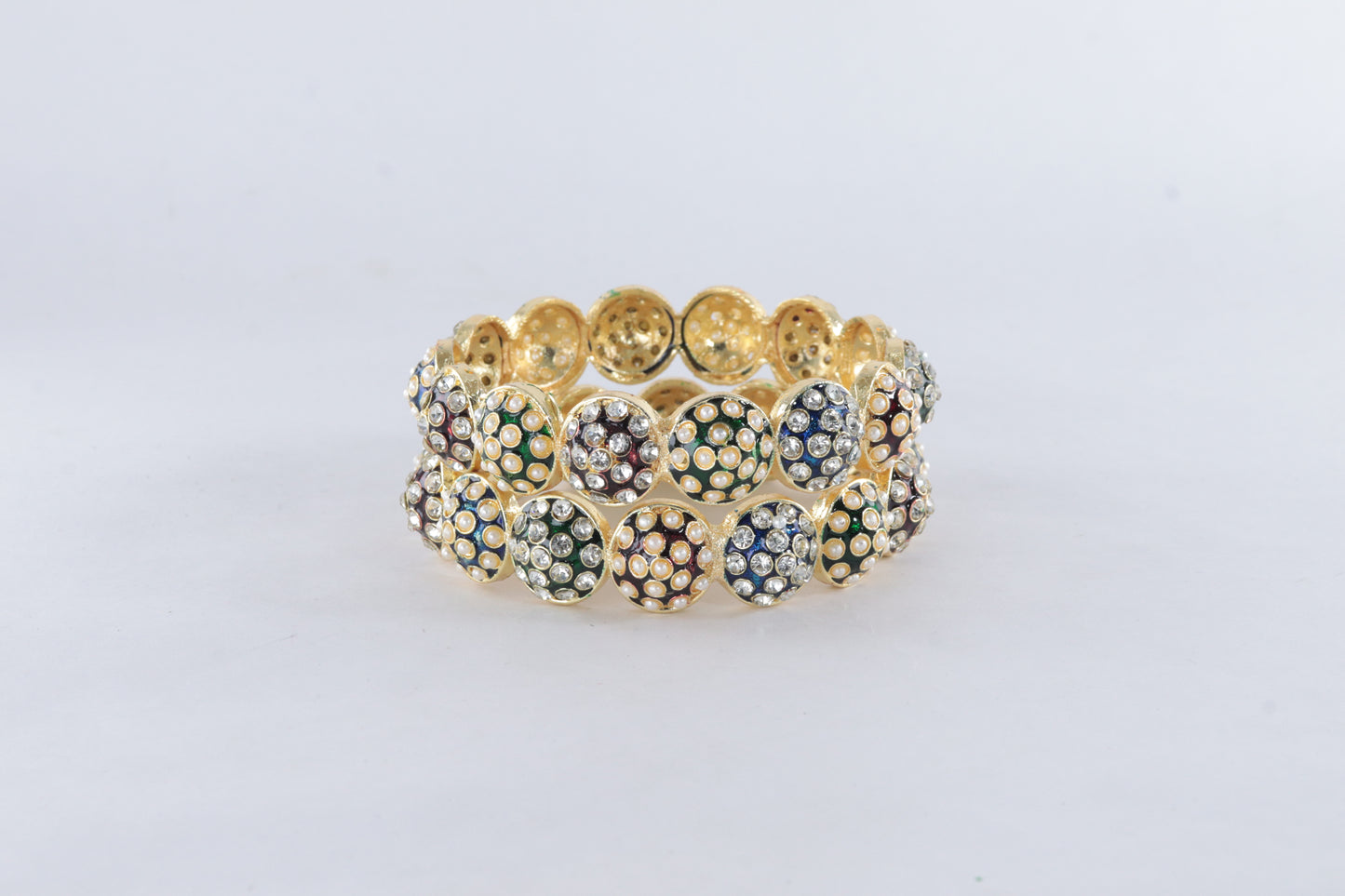 NMII Radiance Multicolor Crystal & Pearl Kada Bangles for Women