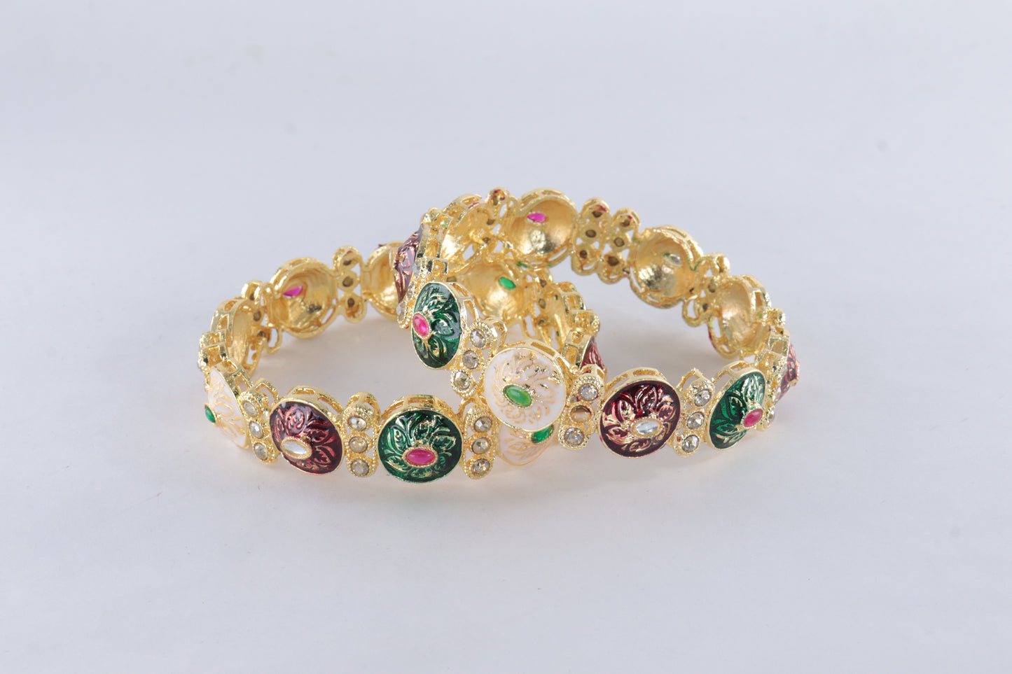 Antique Finish Gold Kada with Meenakari Work