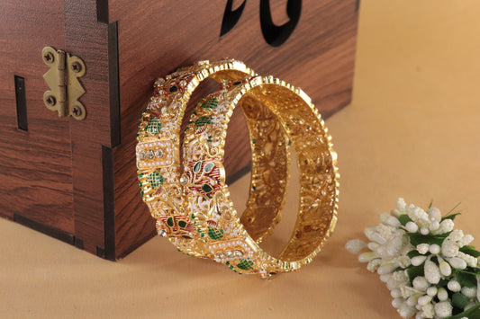 Royal Gold Plated Kada Bangles Set of 2 – Enamel Work & Motifs