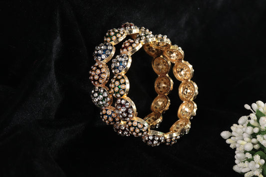 NMII Radiance Multicolor Crystal & Pearl Kada Bangles for Women