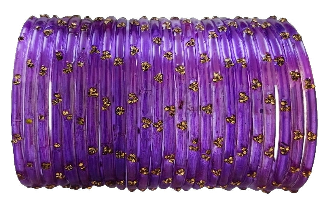 Traditional Lavender Stone Gold Bangles Set Glossy Finish with Golden Stone Work | Stylish & Wear (Pack of 24)