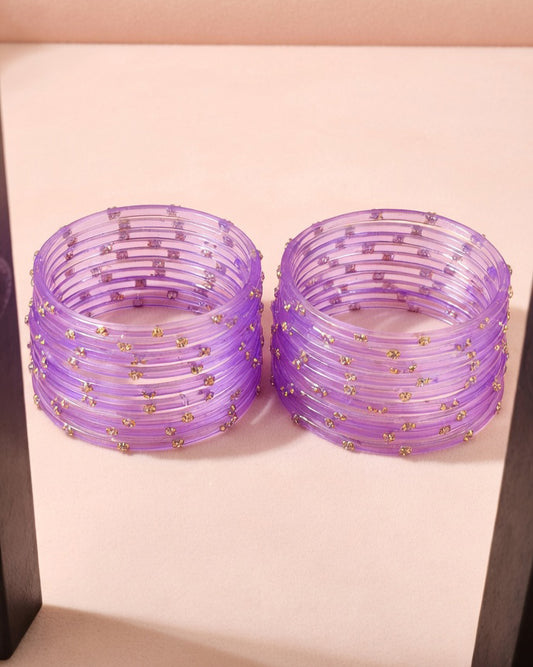 Traditional Lavender Stone Gold Bangles Set Glossy Finish with Golden Stone Work | Stylish & Wear (Pack of 24)
