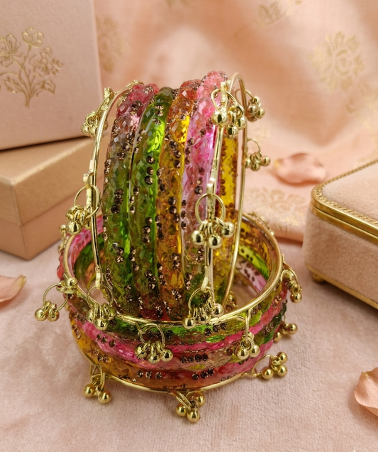 Premium Crystal Glass Kada Bangles Set Traditional Ethnic Fashion Jewelry - Set Of 12