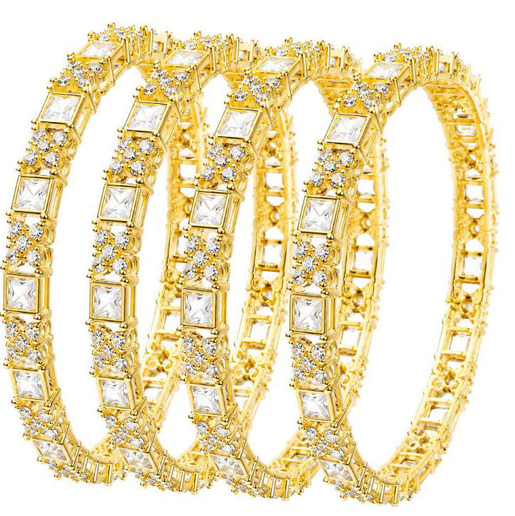 Gold Plated Kada Set With Zircon Stone Work - Set Of 2