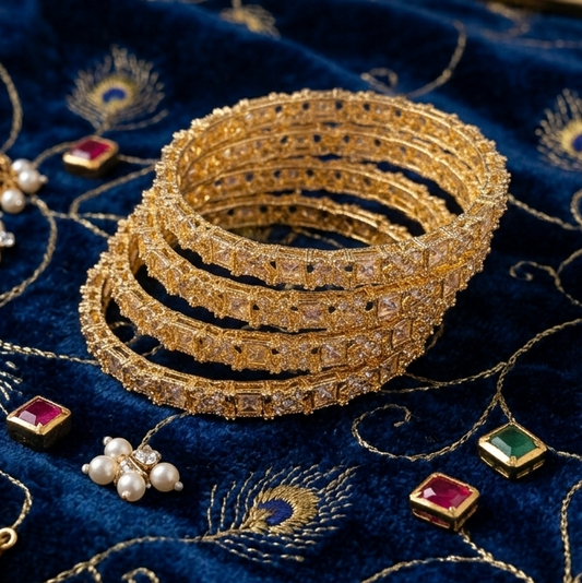 Gold Plated Kada Set With Zircon Stone Work - Set Of 2