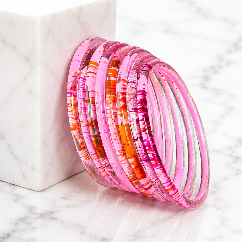Glossy 3D Glass Bangle Set For Women - Set Of 8