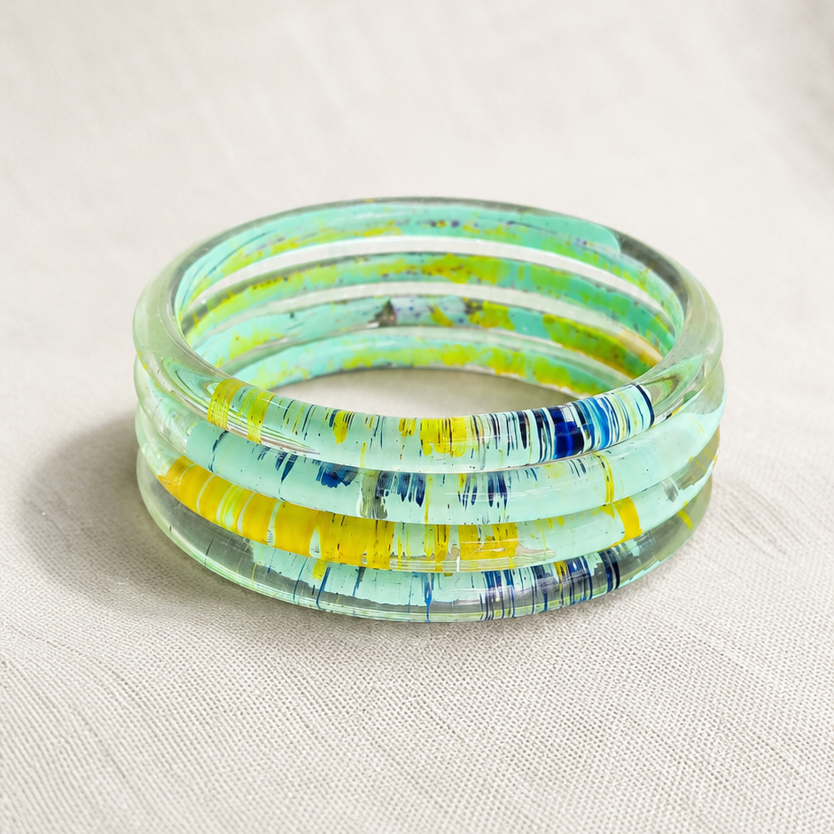 Trendy Glossy Glass Bangle Set For Women - Set Of 4