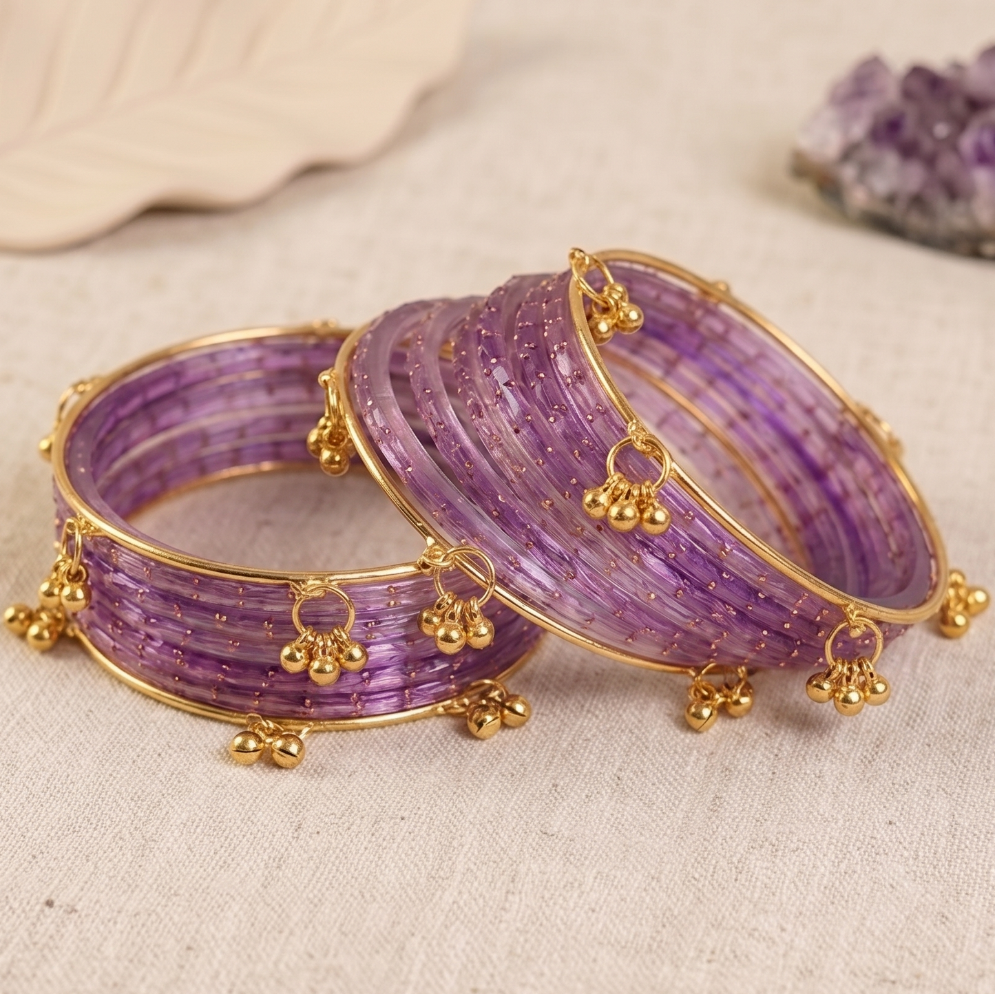 Trendy Glass Bangles With Gold Ghunghroo Set - Set Of 16