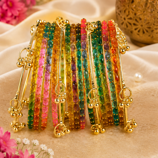 Trendy Glass Bangles With Gold Ghunghroo Set - Set Of 16