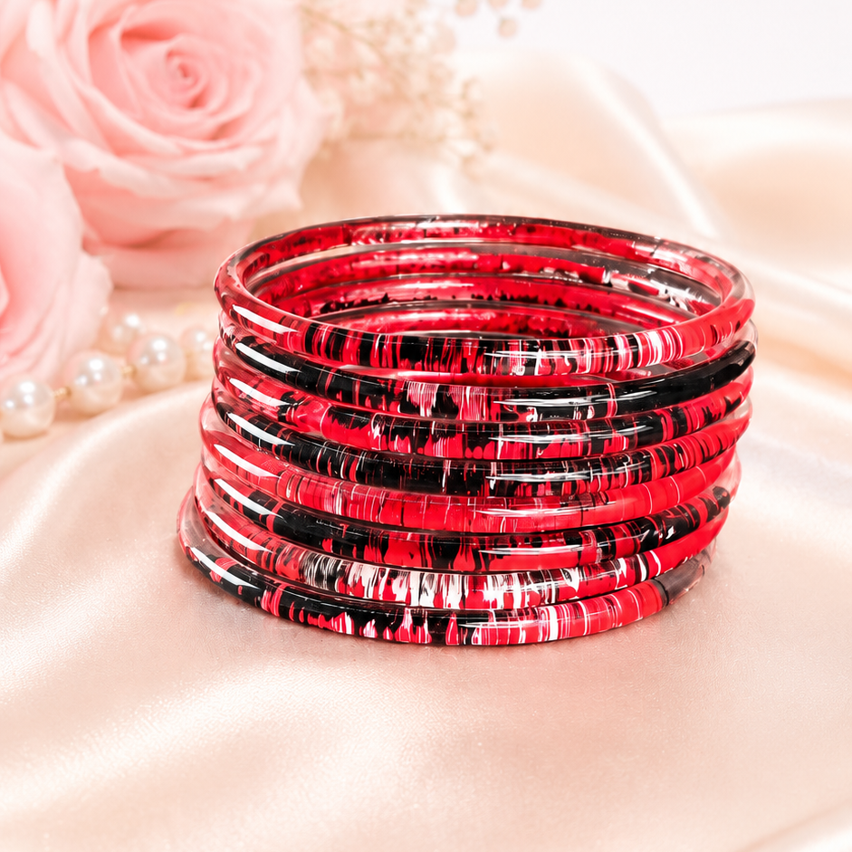 Glossy 3D Glass Bangle Set For Women - Set Of 8
