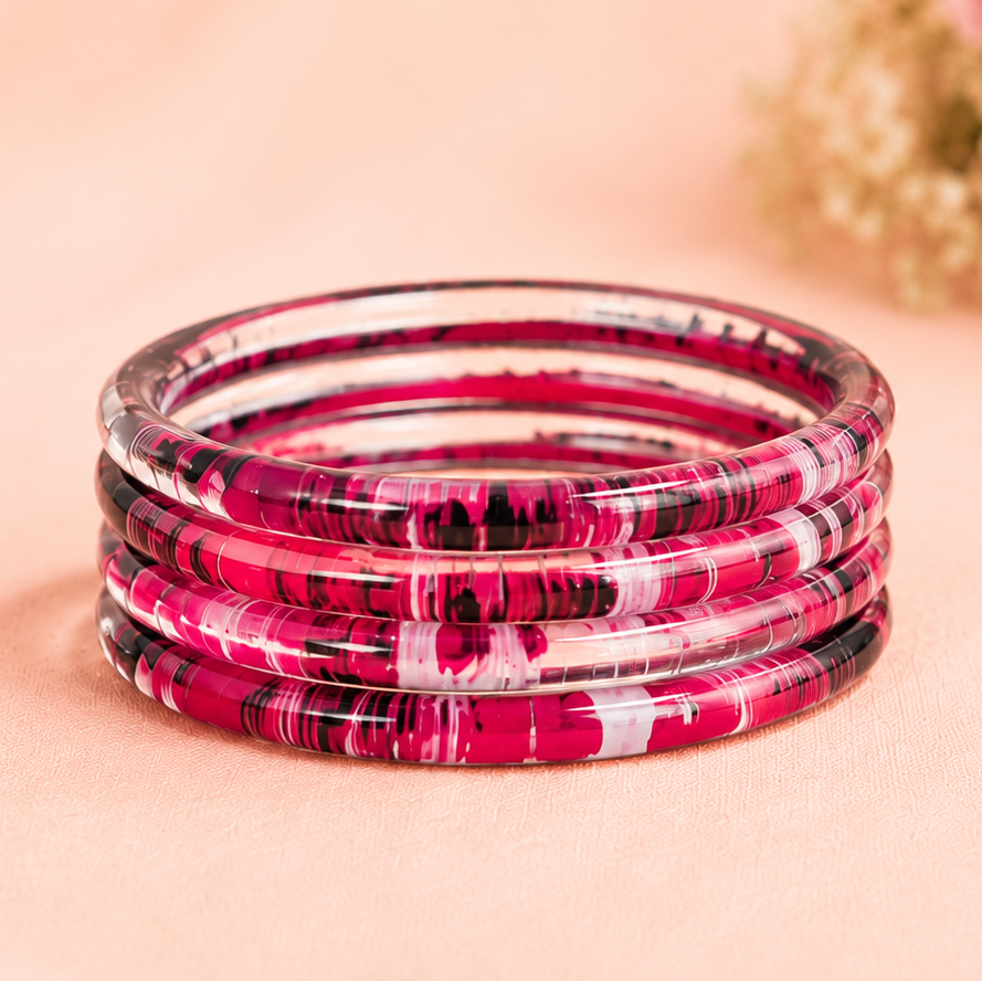 Trendy Glossy Glass Bangle Set For Women - Set Of 4