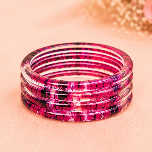 Trendy Glossy Glass Bangle Set For Women - Set Of 4