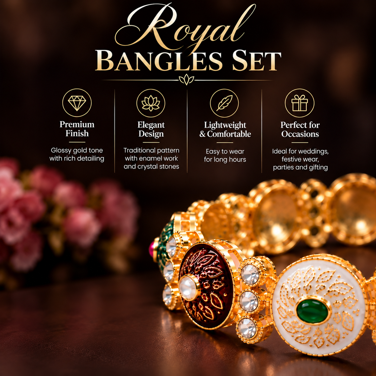 Premium Gold Plated Designer Kada Bangles Set with Multicolor Design - Set Of 2