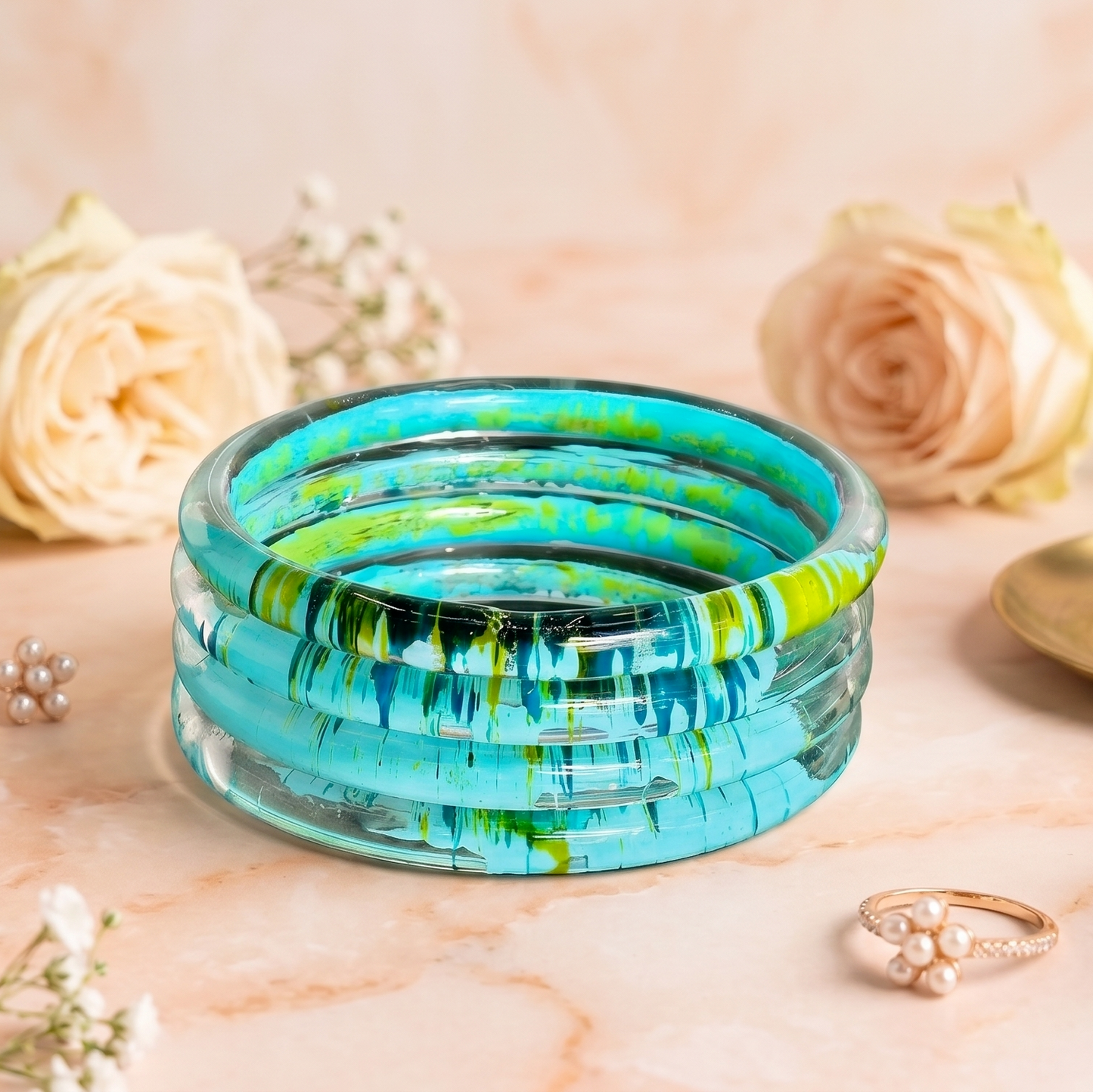 Trendy Glossy Glass Bangle Set For Women - Set Of 4