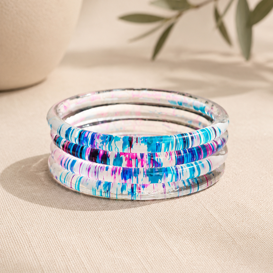 Trendy Glossy Glass Bangle Set For Women - Set Of 4