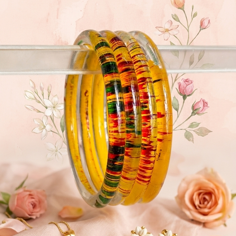 Trendy Glossy Glass Bangle Set For Women - Set Of 4