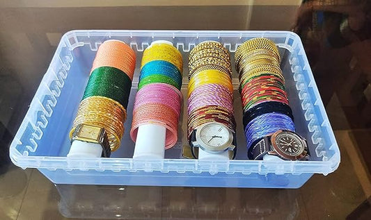 Transparent 4-Rod Bangle Storage Box – Large Capacity Organizer